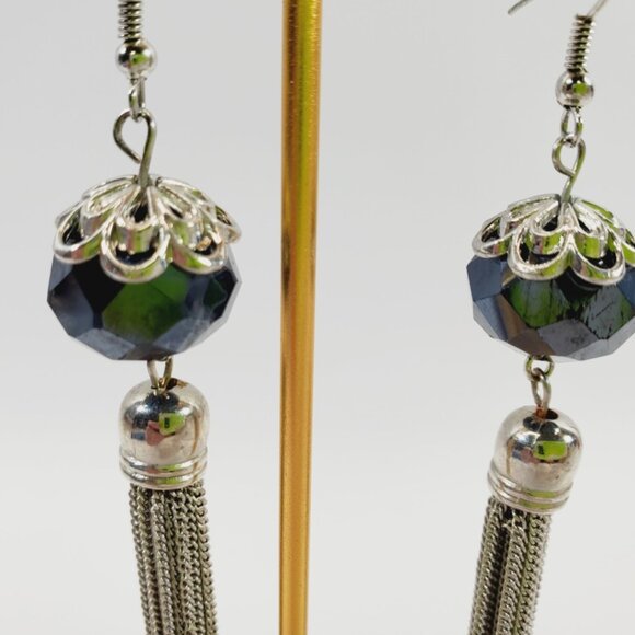 Crystal Bead & Chain Tasseled Long Earrings (97192) - Picture 2 of 3